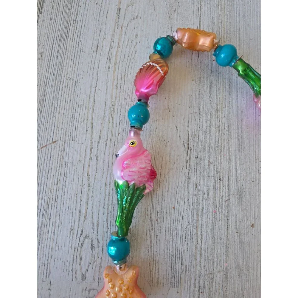 Vintage radko flamingo‎ keys shell Garland glitter pink tropical Xmas tree